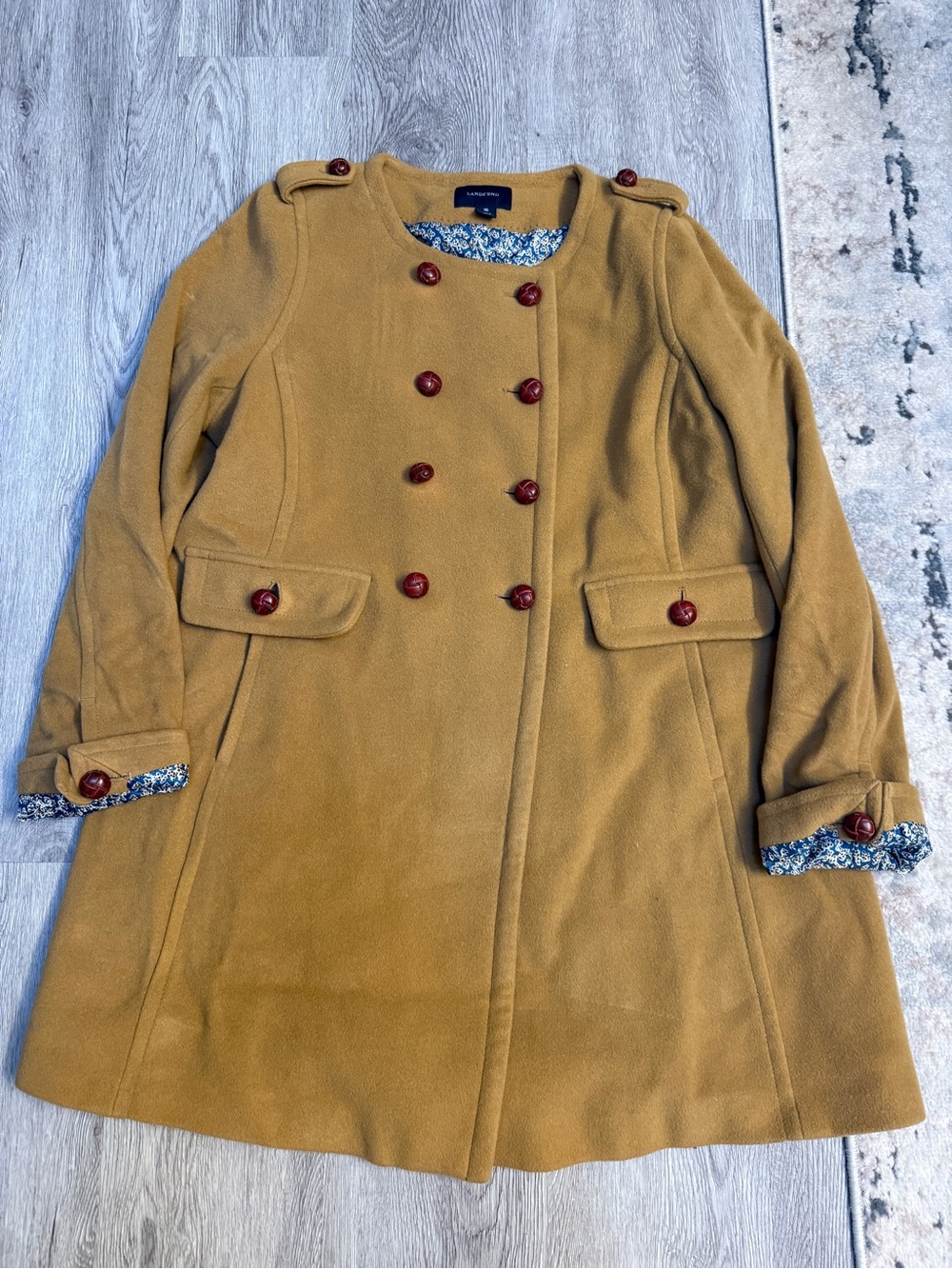Lands’ End Wool/Cashmere Brown Pea Coat Coat Women Size 16 Classic Preppy EUC